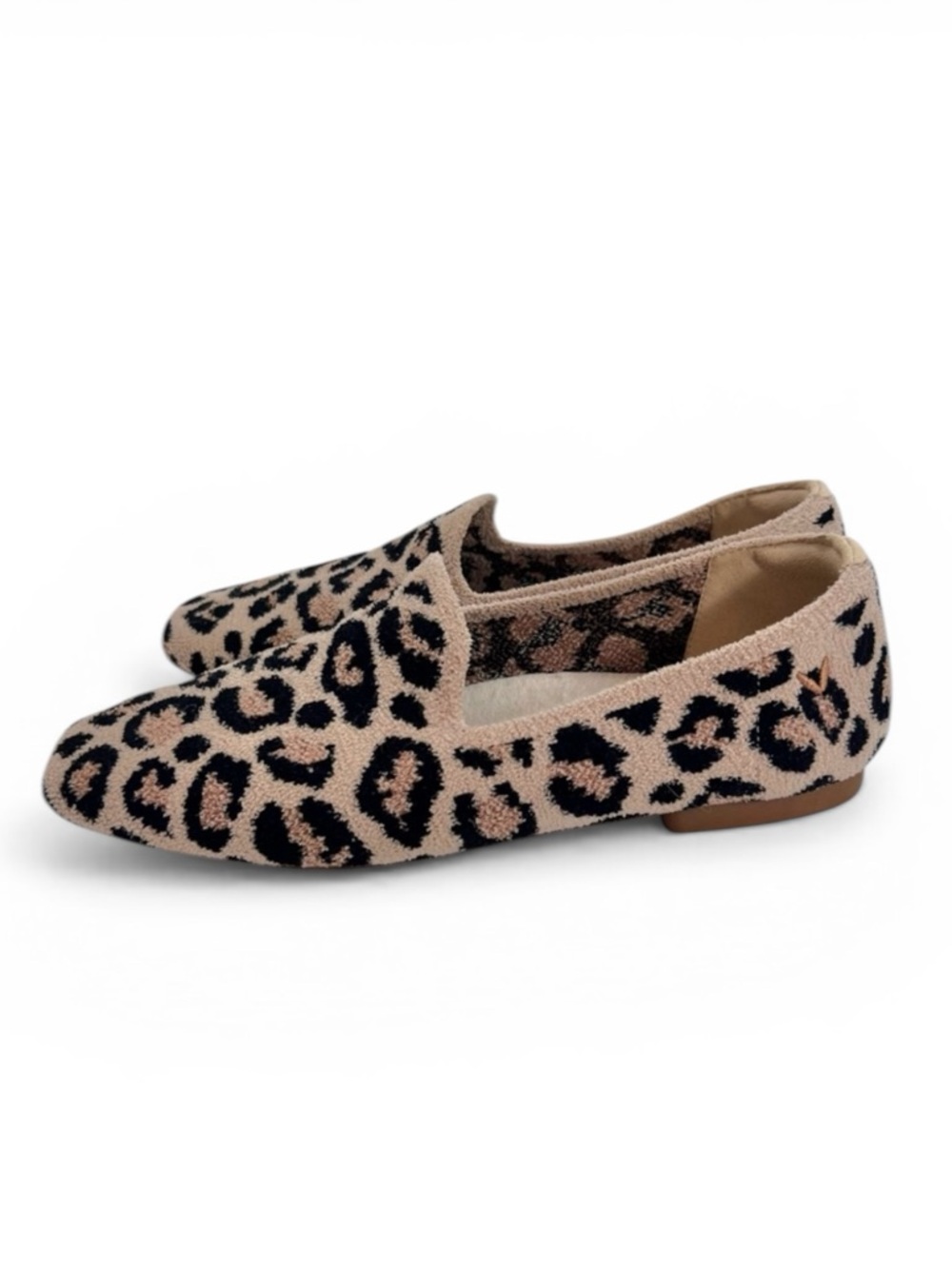 Vivaia Squared Toe Terry Knit Loafers Leopard Print Flat Comfy Shoe